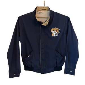 VTG University Kentucky UK Wildcats Bomber Nylon Jacket Navy Blue Large Made USA